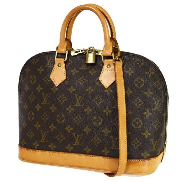 LOUIS VUITTON LV Logo Alma 2Way Hand Bag Monogram Leather Brown M51130 73YC686 - Picture 1 of 15